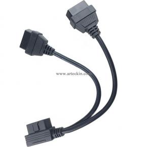 Right Angle OBD2 Splitter Y Cable Male Splitter to 2 Female Extension Cable 1ft Feet 30cm/12 (1male to 2 Female) 24AWG