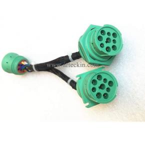 ARTECKIN Green Type 2 J1939 9pin Splitter Y Cable for Truck Freightliner GPS ELD Tracker