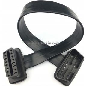 Full 16pin OBDII OBD2 Male to Female Extension Cable Flat Ribbon Cable with Angled connectors 30cm/1ft 16pin