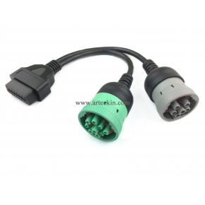 OBD2 ii Adapter Freightliner Truck Y Cable OBD2 16pin Female to J1708 6pin and Type 2 Green J1939 9pin Cable