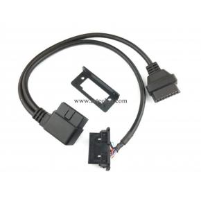 Right Angle Universal OBDII OBD2 16pin Extension Splitter Y Cable 1 Male to 2 Female with Underdash Bracket for GPS