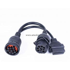 Type 1 J1939 9pin Female to OBD2 and to J1939 Male Splitter Y Cable for Truck Freightliner GPS ELD Tracker Moulded Type