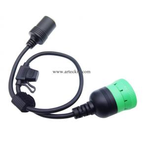 Truck Green 9Pin Type 2 J1939 to Cigarette Lighter Female Connecter Freightliner Truck Constant Power Cable 16AWG Safely with 15A Fuse from Truck Battery